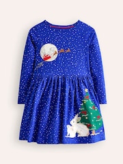 Boden Blue Coco 100% Cotton Appliqué Hem Christmas Jersey Dress - Image 1 of 3