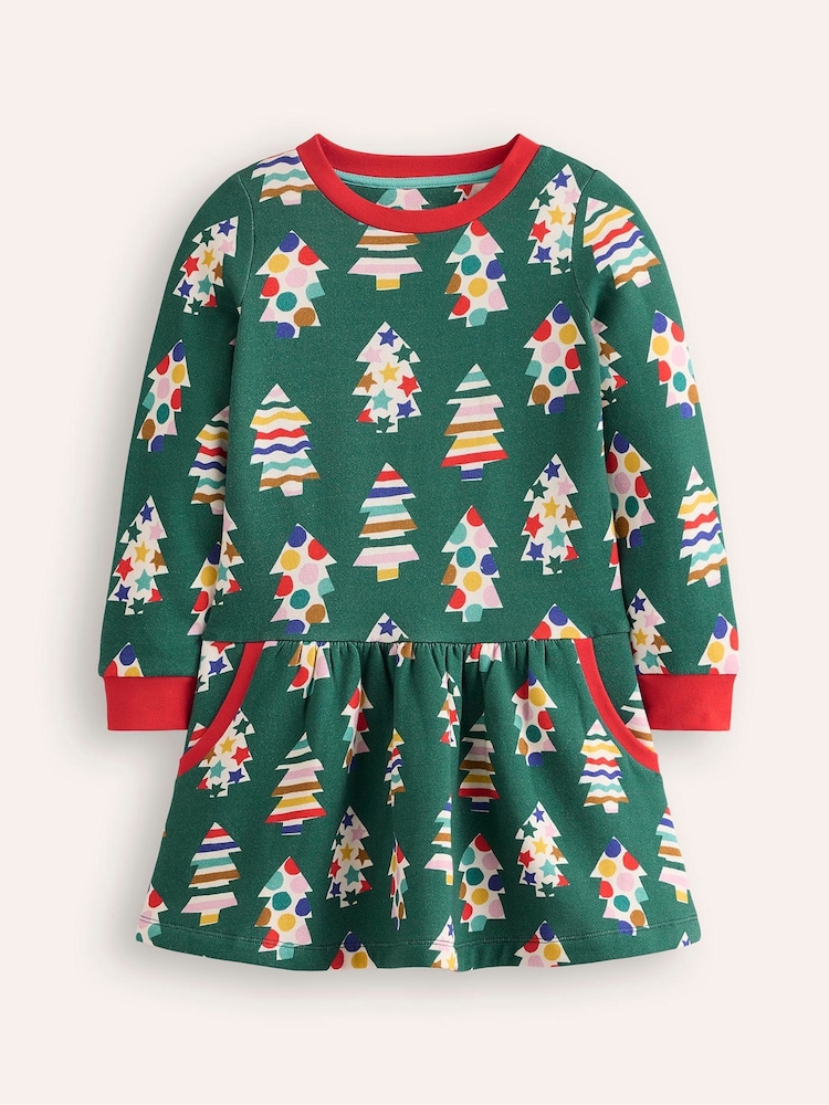Boden Green Cosy Printed Christmas Sweatshirt Dress - Image 1 of 3