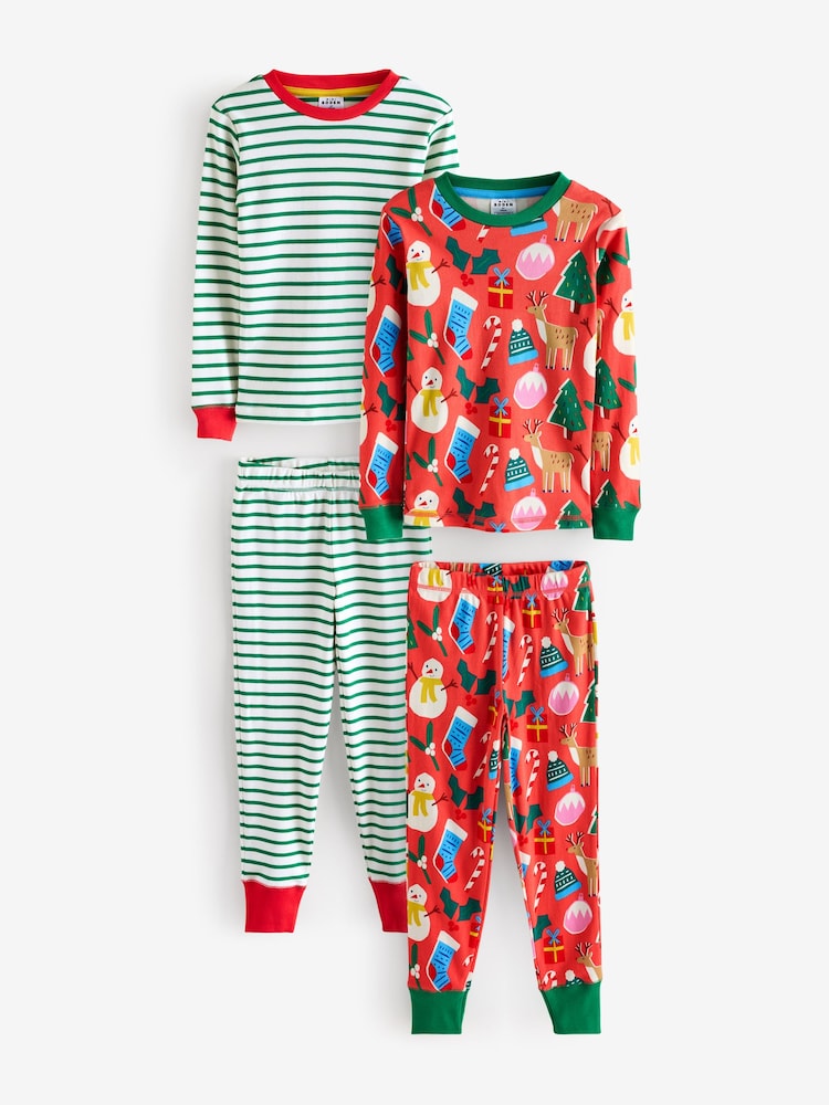 Boden Red Twin Pack Snug 100% Cotton Christmas Pyjamas - Image 1 of 10
