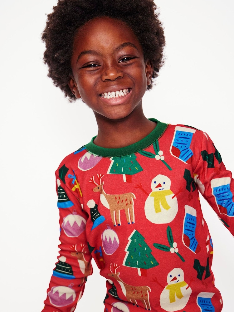 Boden Red Twin Pack Snug 100% Cotton Christmas Pyjamas - Image 2 of 10