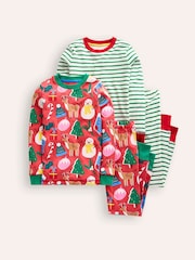 Boden Red Twin Pack Snug 100% Cotton Christmas Pyjamas - Image 8 of 10