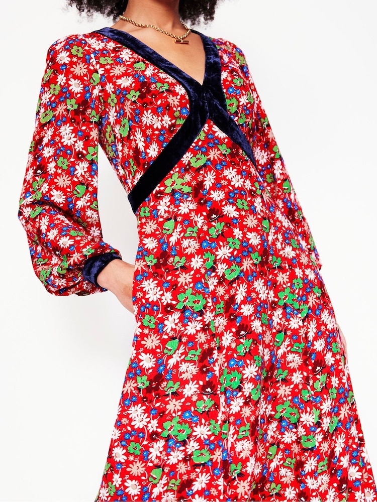 Boden Red Velvet Trim Maxi Tea Dress - Image 2 of 5