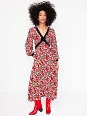 Boden Red Velvet Trim Maxi Tea Dress - Image 4 of 5