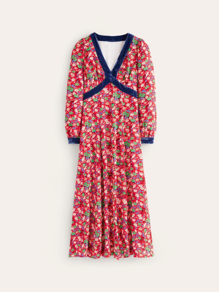 Boden Red Velvet Trim Maxi Tea Dress - Image 5 of 5