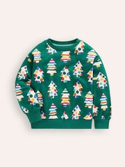 Boden Blue Printed 100% Cotton Christmas Sweatshirt - Image 1 of 3