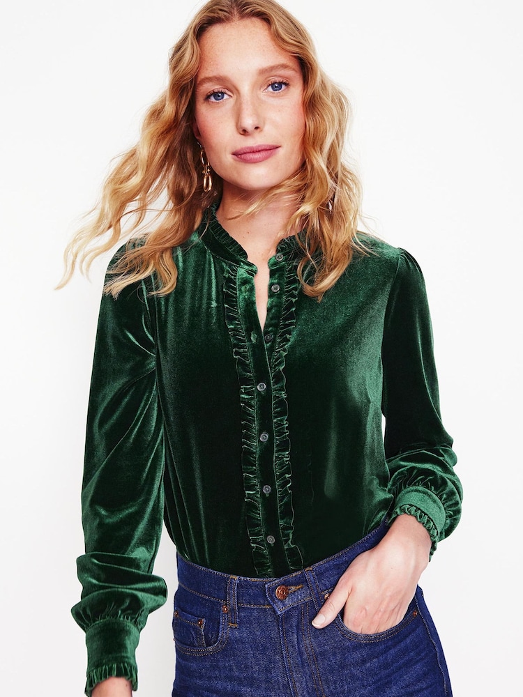 Boden Green Caroline Jersey Velvet Shirt - Image 1 of 5 Boden Green Caroline Jersey Velvet Shirt - Image 1 of 5