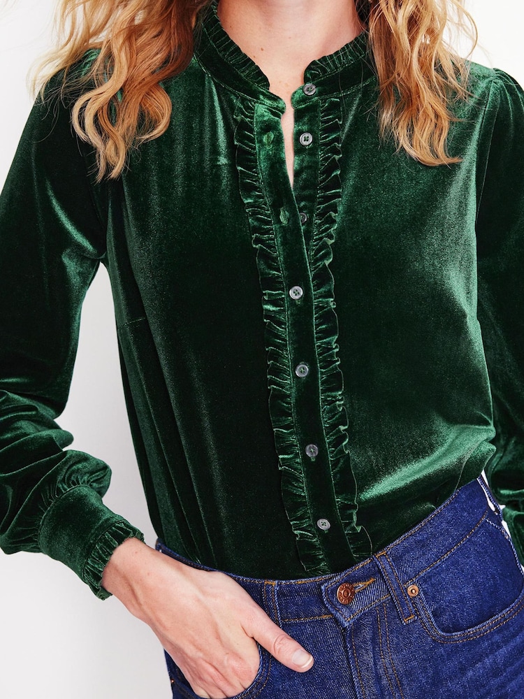 Boden Green Caroline Jersey Velvet Shirt - Image 2 of 5 Boden Green Caroline Jersey Velvet Shirt - Image 2 of 5