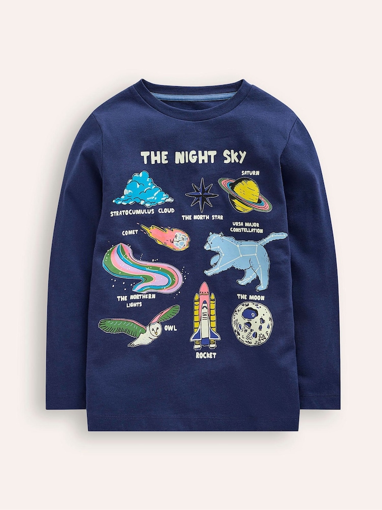 Boden Blue 100% Cotton Glow In The Dark T-Shirt - Image 1 of 3