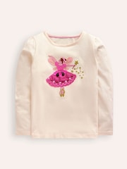 Boden Cream 100% Cotton Puff Sleeve Fairy Logo Top - Image 1 of 3