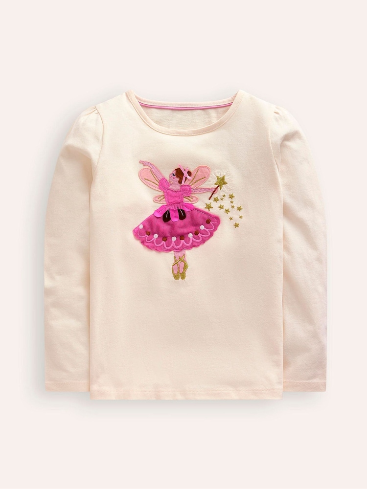 Boden Cream 100% Cotton Puff Sleeve Fairy Logo Top - Image 1 of 3
