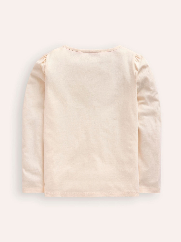 Boden Cream 100% Cotton Puff Sleeve Fairy Logo Top - Image 2 of 3