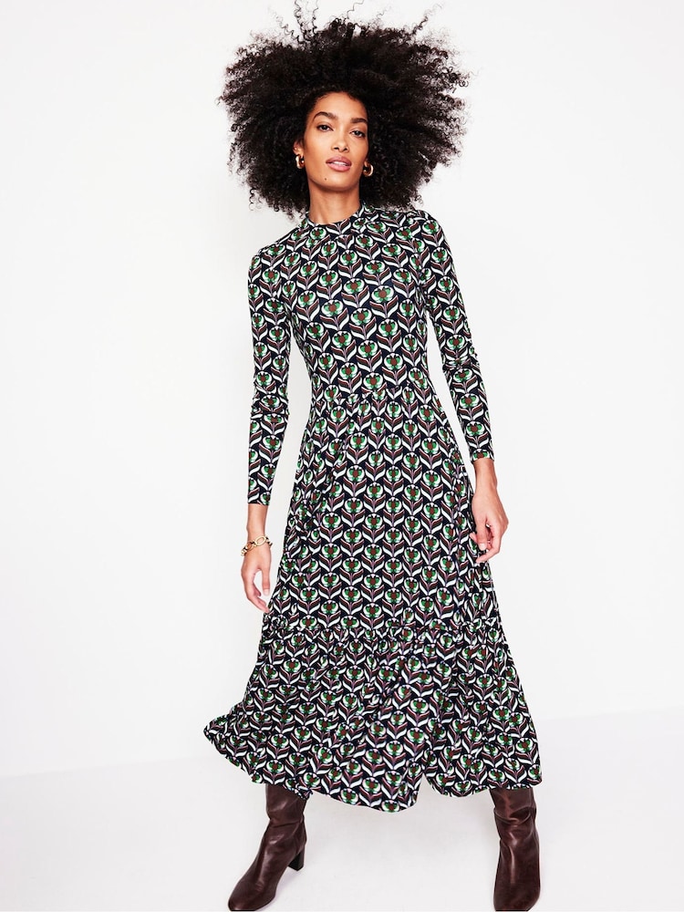 Boden Blue High Neck Tiered Jersey Dress - Image 2 of 6