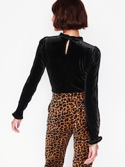 Boden Black Velvet Frill Neck Top - Image 3 of 5