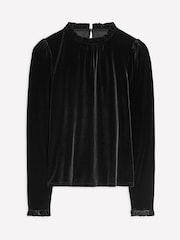Boden Black Velvet Frill Neck Top - Image 5 of 5