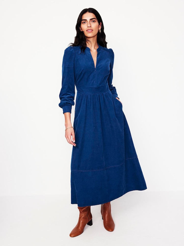 Boden Blue 100% Cotton Zoe Zip-Up Corduroy Midi Dress - Image 2 of 6