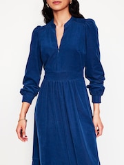 Boden Blue 100% Cotton Zoe Zip-Up Corduroy Midi Dress - Image 3 of 6