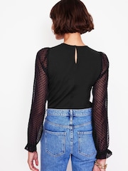 Boden Black Crew Neck Blouson Sleeve Top - Image 3 of 5
