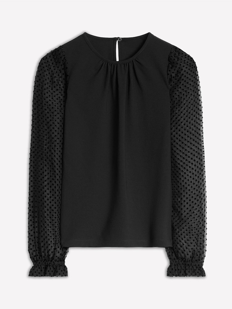 Boden Black Crew Neck Blouson Sleeve Top - Image 5 of 5