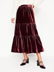 Boden Burgundy Viv Velvet Tiered Maxi Skirt - Image 5 of 6