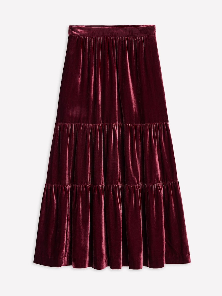Boden Burgundy Viv Velvet Tiered Maxi Skirt - Image 6 of 6 Boden Burgundy Viv Velvet Tiered Maxi Skirt - Image 6 of 6