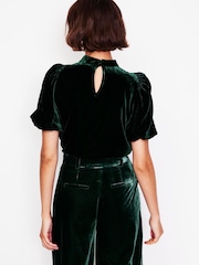 Boden Green Velvet Puff Sleeve Top - Image 3 of 5