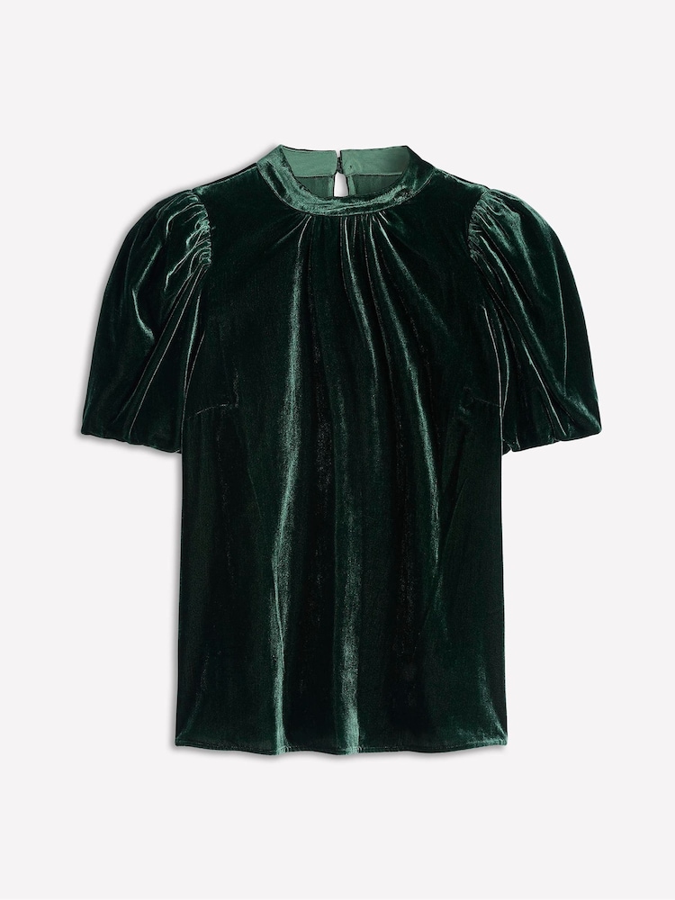 Boden Green Velvet Puff Sleeve Top - Image 5 of 5