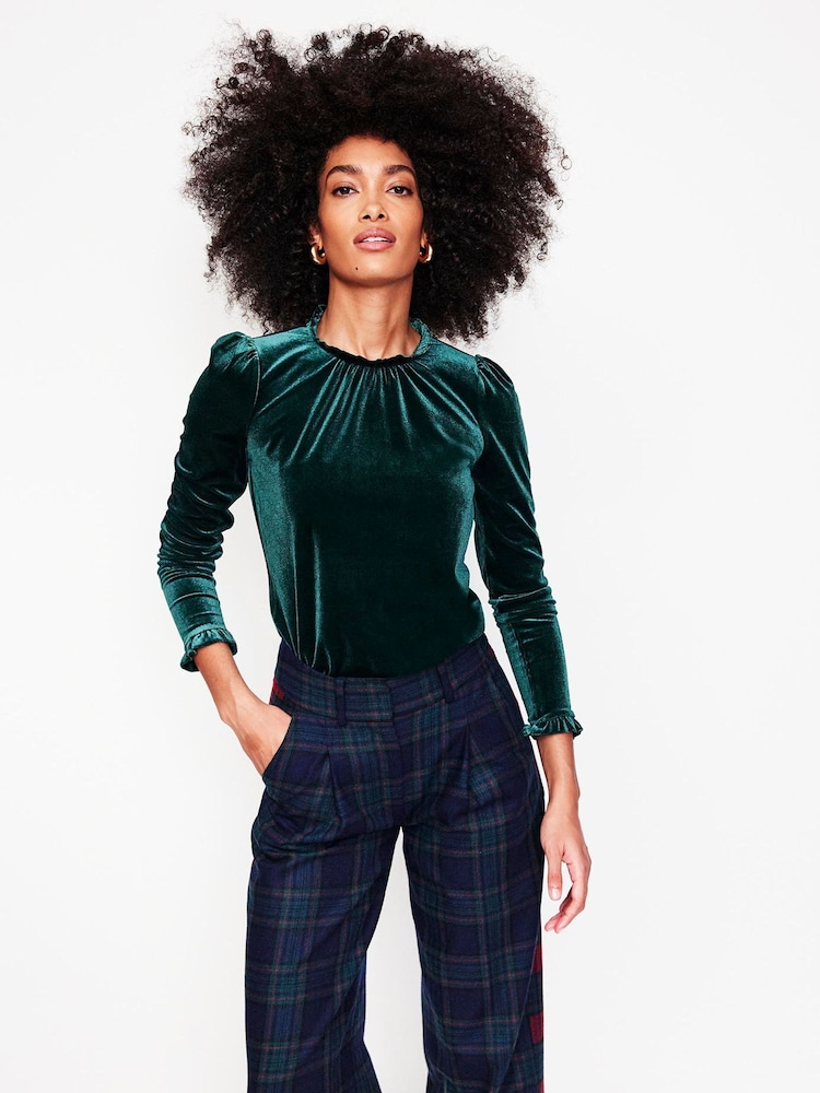 Boden Velvet Frill Neck Top - Image 2 of 5 Boden Velvet Frill Neck Top - Image 2 of 5