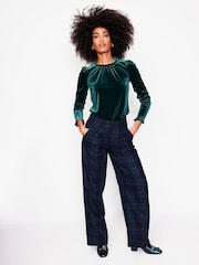 Boden Green Velvet Frill Neck Top - Image 4 of 5