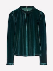 Boden Green Velvet Frill Neck Top - Image 5 of 5