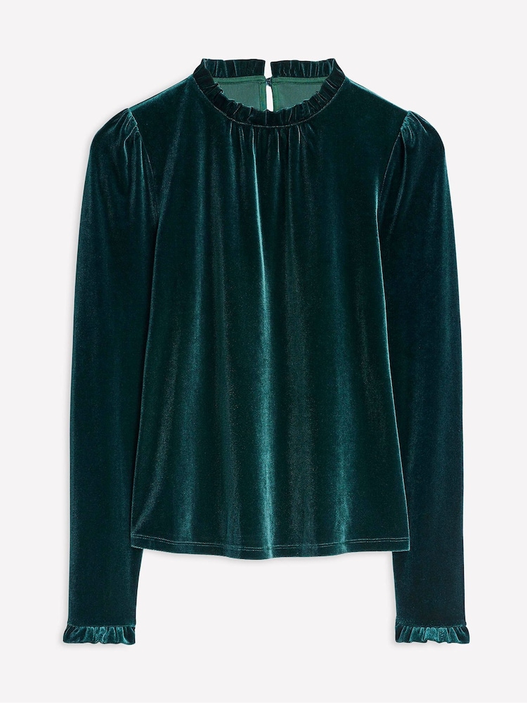 Boden Green Velvet Frill Neck Top - Image 5 of 5
