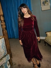 Boden Burgundy Thea Velvet Jersey Midi Dress - Image 1 of 4