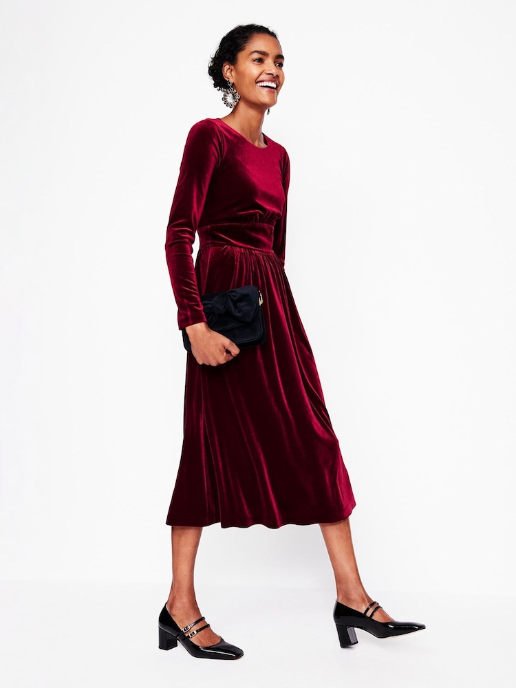 Boden Burgundy Thea Velvet Jersey Midi Dress - Image 2 of 4