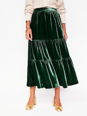 Boden Green Viv Velvet Tiered Maxi Skirt - Image 4 of 5