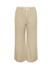 Yours Curve Natural Drawstring Contrast Waist Wide Trousers - Image 5 of 5