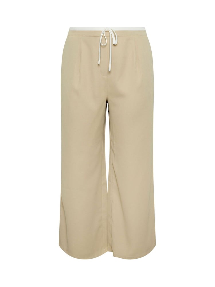 Yours Curve Natural Drawstring Contrast Waist Wide Trousers - Image 5 of 5