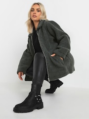 Yours Curve Grey Borg Zip Through Jacket - Image 1 of 5