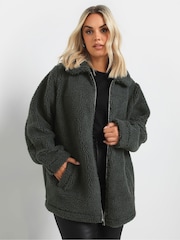 Yours Curve Grey Borg Zip Through Jacket - Image 2 of 5