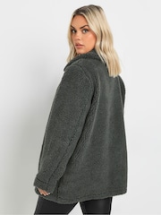 Yours Curve Grey Borg Zip Through Jacket - Image 4 of 5