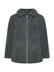Yours Curve Grey Borg Zip Through Jacket - Image 5 of 5