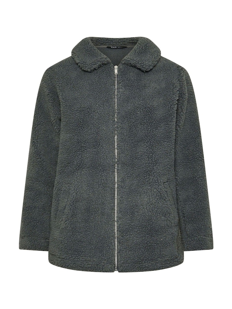Yours Curve Grey Borg Zip Through Jacket - Image 5 of 5