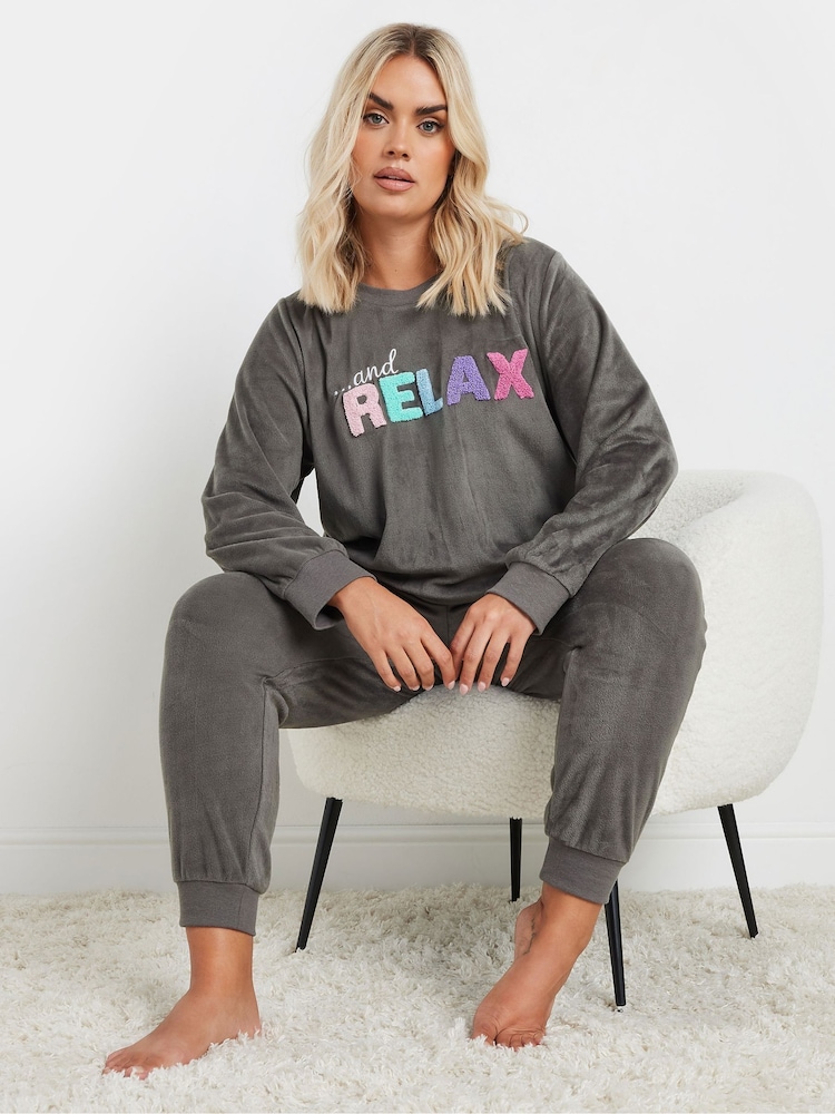 Yours Curve Grey 'And Relax' Slogan Lounge Set - Image 1 of 5