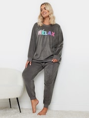Yours Curve Grey 'And Relax' Slogan Lounge Set - Image 2 of 5