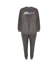 Yours Curve Grey 'And Relax' Slogan Lounge Set - Image 5 of 5