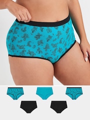 Yours Curve Green Stretch Full Briefs 5 Pack - Image 1 of 8