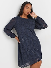 Yours Curve Blue Lace Midi Dress - Image 1 of 5