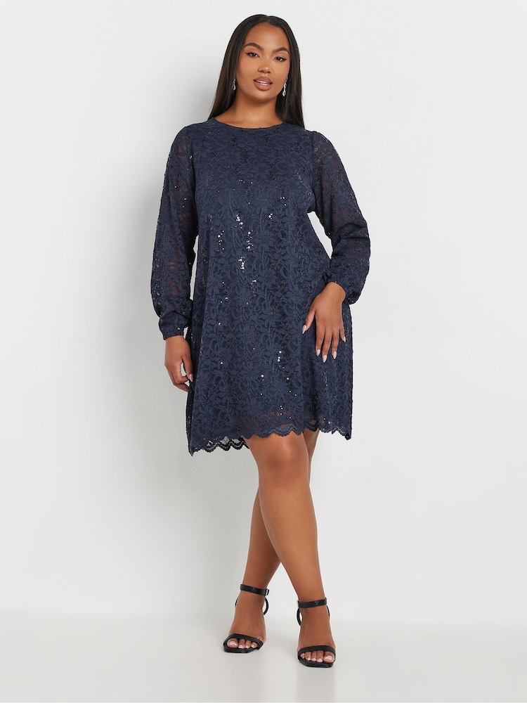 Yours Curve Blue Lace Midi Dress - Image 2 of 5
