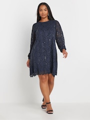 Yours Curve Blue Lace Midi Dress - Image 4 of 5