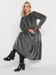 Yours Curve Silver Brillo Midaxi Dress - Image 1 of 5