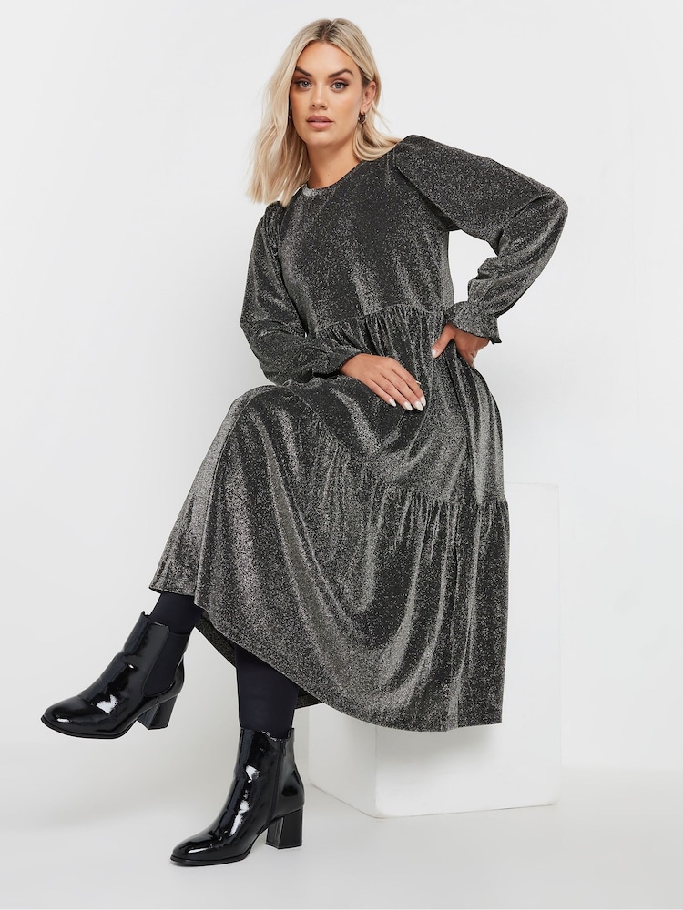 Yours Curve Silver Brillo Midaxi Dress - Image 1 of 5