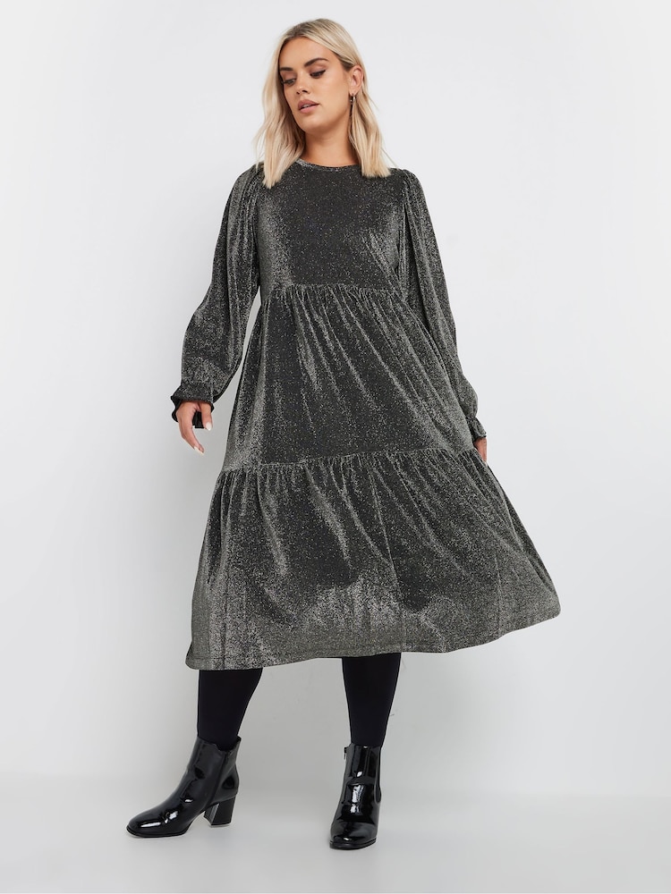 Yours Curve Silver Brillo Midaxi Dress - Image 2 of 5 Yours Curve Silver Brillo Midaxi Dress - Image 2 of 5